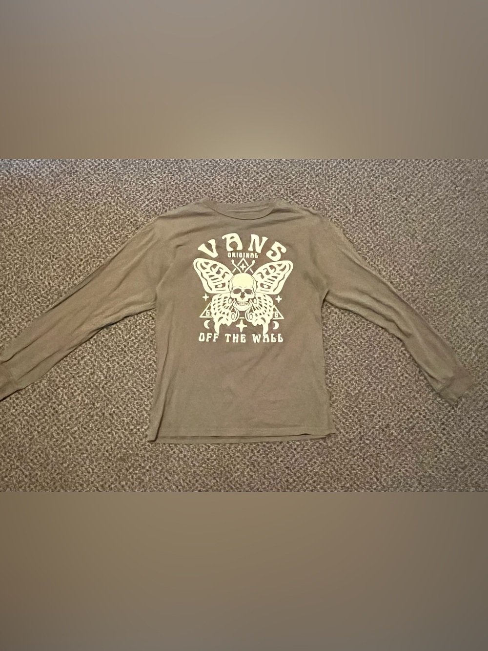 Vans Olive Green Long Sleeve 'Off The Wall' Graphic Tee